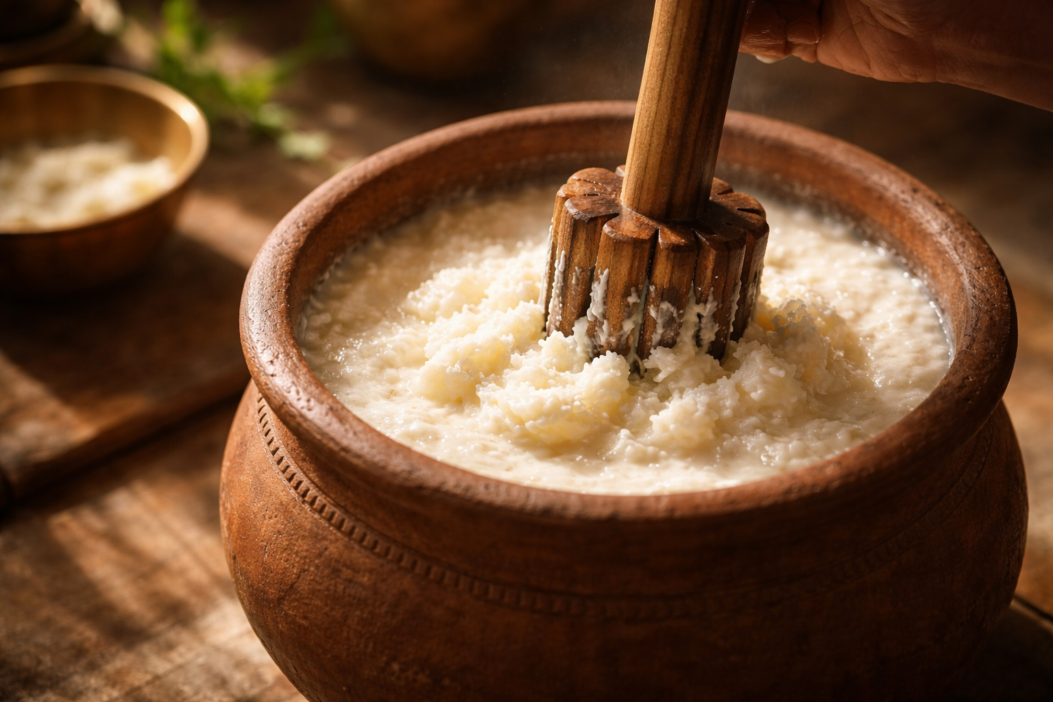 Hand churning makkhan